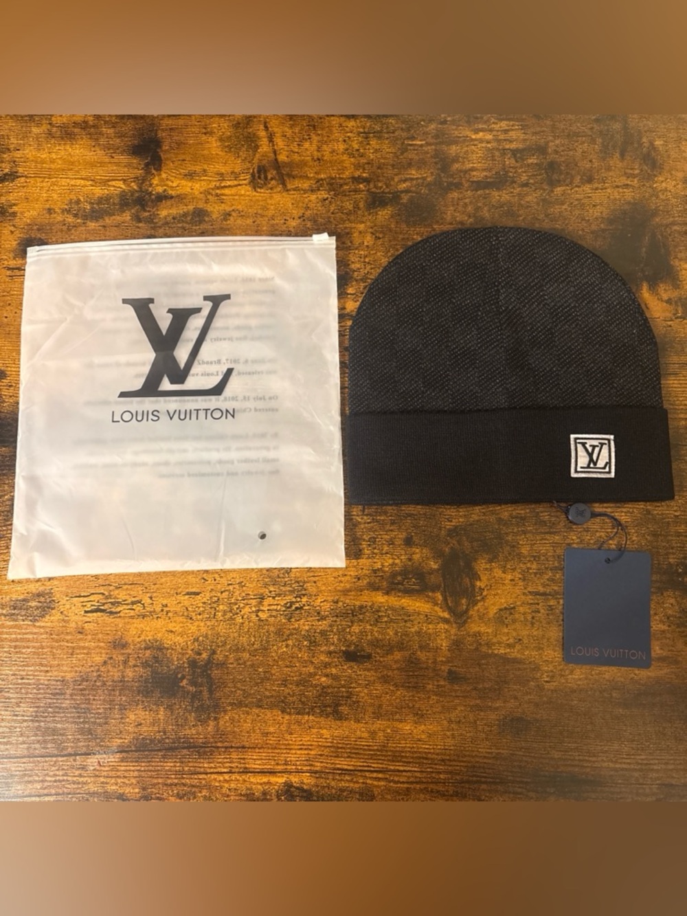 Louis Vuitton Black Knit Beanie with LV Patch
